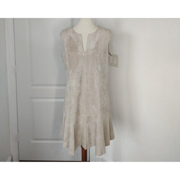 BCBGMAXAZRIA Dress Faux Suede  M Tan Adelene Sheath Sleeveless - Picture 5 of 12